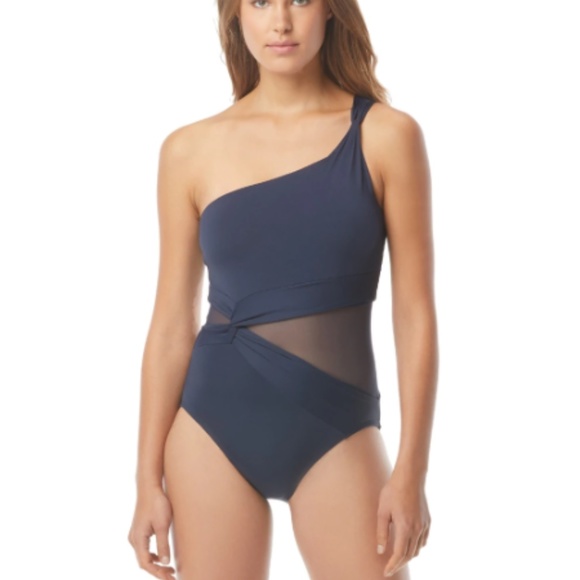 Michael Kors One Shoulder Mesh One Piece Swimsuit Size 12 - Picture 4 of 10